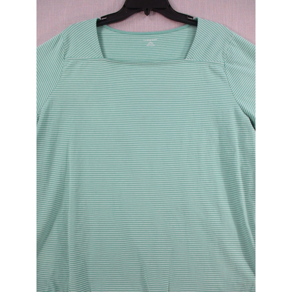 Lands‎ End Womens 3X Green White Striped Square Neck Cotton T-Shirt 67510163411 - Picture 2 of 10